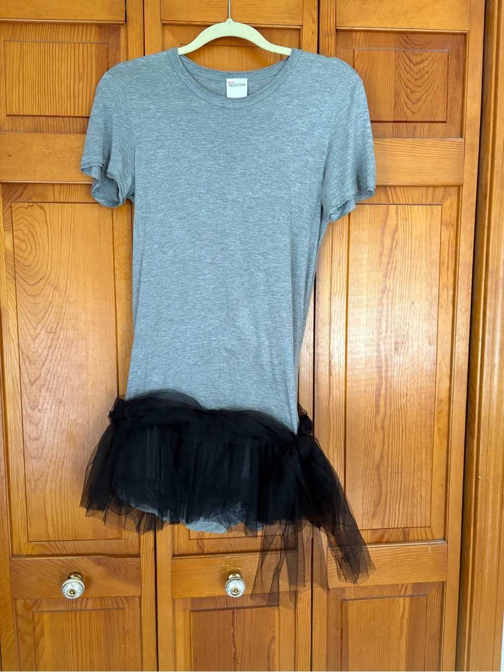 RED Valentino Gray Tee Dress with Black Tulle Hem